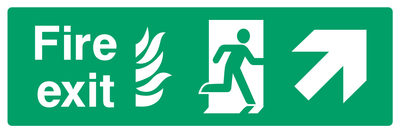 Fire exit (Right Door) Upper Right Diagonal Arrow 2 Sign - Safe Signs