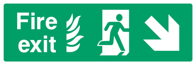 Fire exit (Right Door) Lower Right Diagonal Arrow 2 Sign - Safe Signs