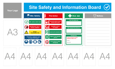 Custom Site Safety Information Board 1875x1125mm 7x A4, 1x A3 acrylic Pockets - Safe Signs