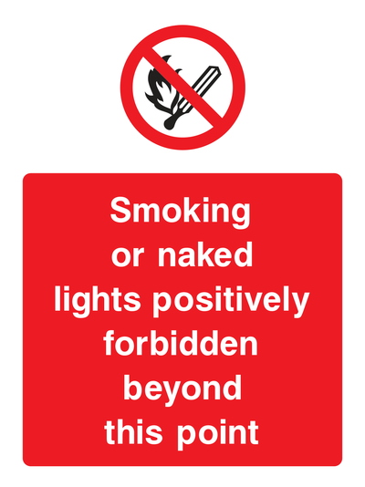 Smoking or naked lights positively forbidden beyond this point Sign Portrait - Safe Signs