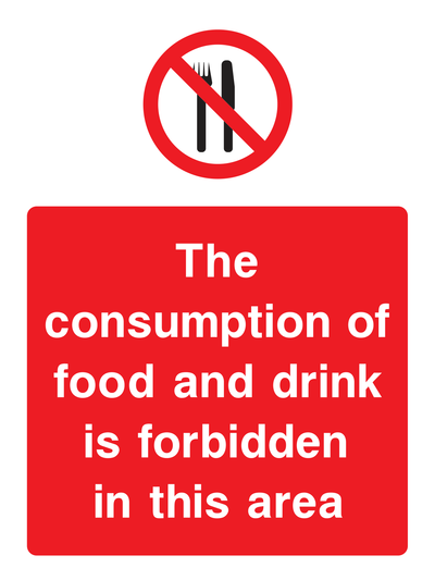 The consumption of food and drink is forbidden in this area Sign Portrait - Safe Signs