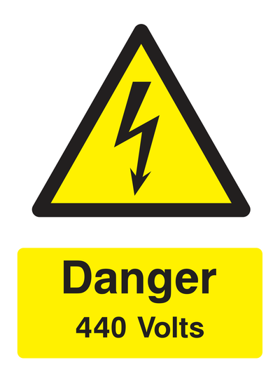 Danger 440 Volts Sign Portrait - Safe Signs