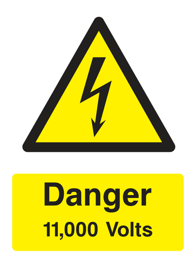 Danger 11,000 Volts Sign Portrait - Safe Signs