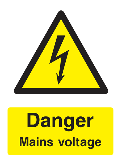 Danger Mains Voltage Sign Portrait - Safe Signs