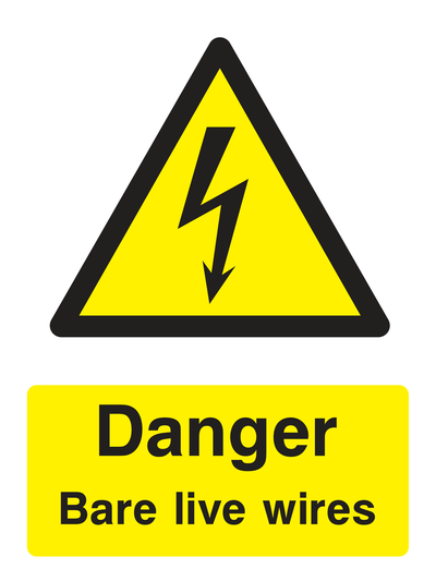Danger Bare Live Wires Sign Portrait - Safe Signs