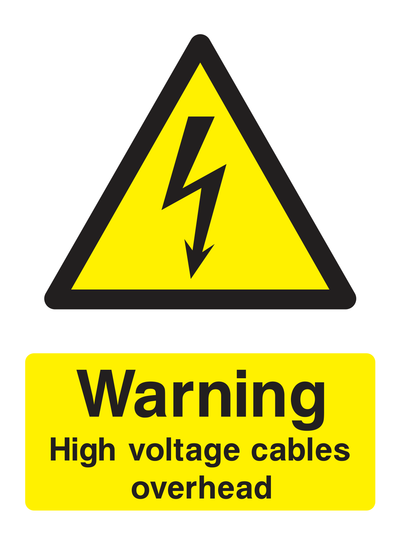 Warning High Voltage Cables Overhead Sign Portrait - Safe Signs