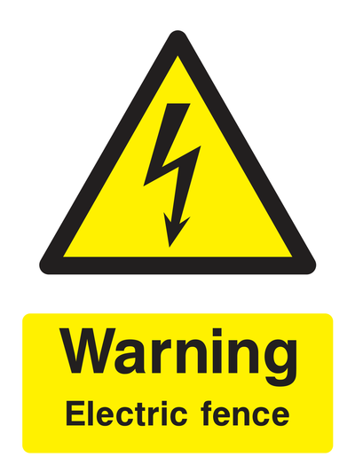 Warning Electric Fence Sign Portrait - Safe Signs