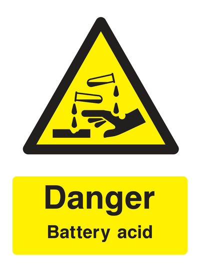 Danger Battery Acid Sign Portrait - Safe Signs