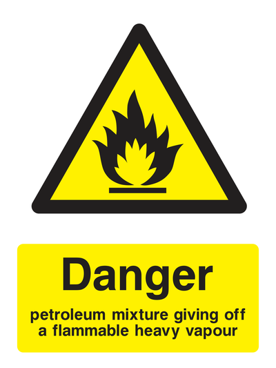 Danger Petroleum Mixture Giving Off a Flammable Heavy Vapour Sign 1 - Safe Signs