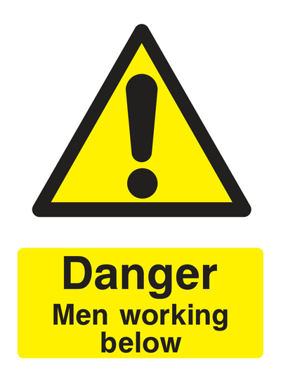 Danger Men Working Below Sign Portrait - Safe Signs