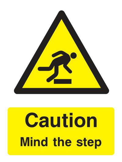 Caution Mind The Step Sign Portrait - Safe Signs