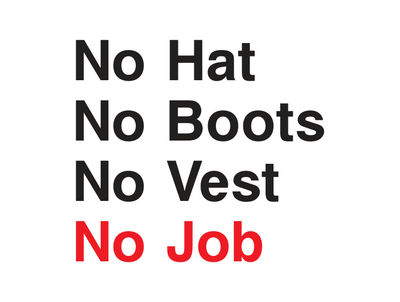 No Hat No Boots No Vest No Job Sign - Safe Signs