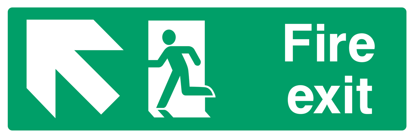 Fire exit (Left Door) Upper Left Diagonal Arrow Sign - Safe Signs