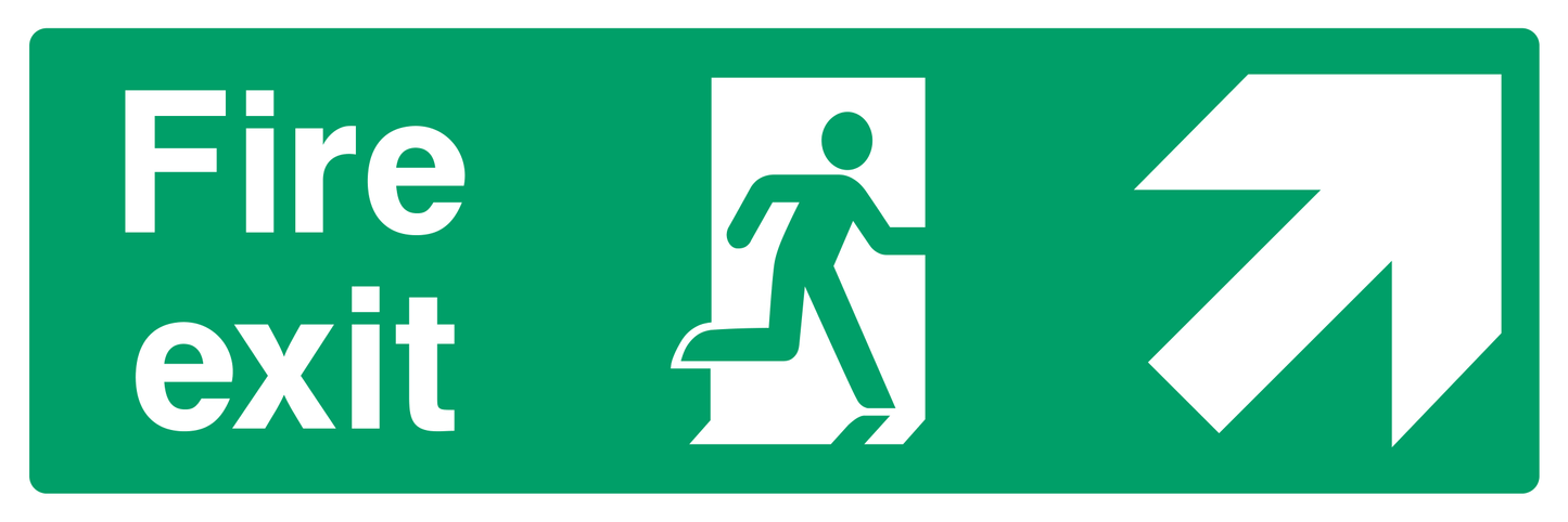 Fire exit (Right Door) Upper Right Diagonal Arrow Sign - Safe Signs