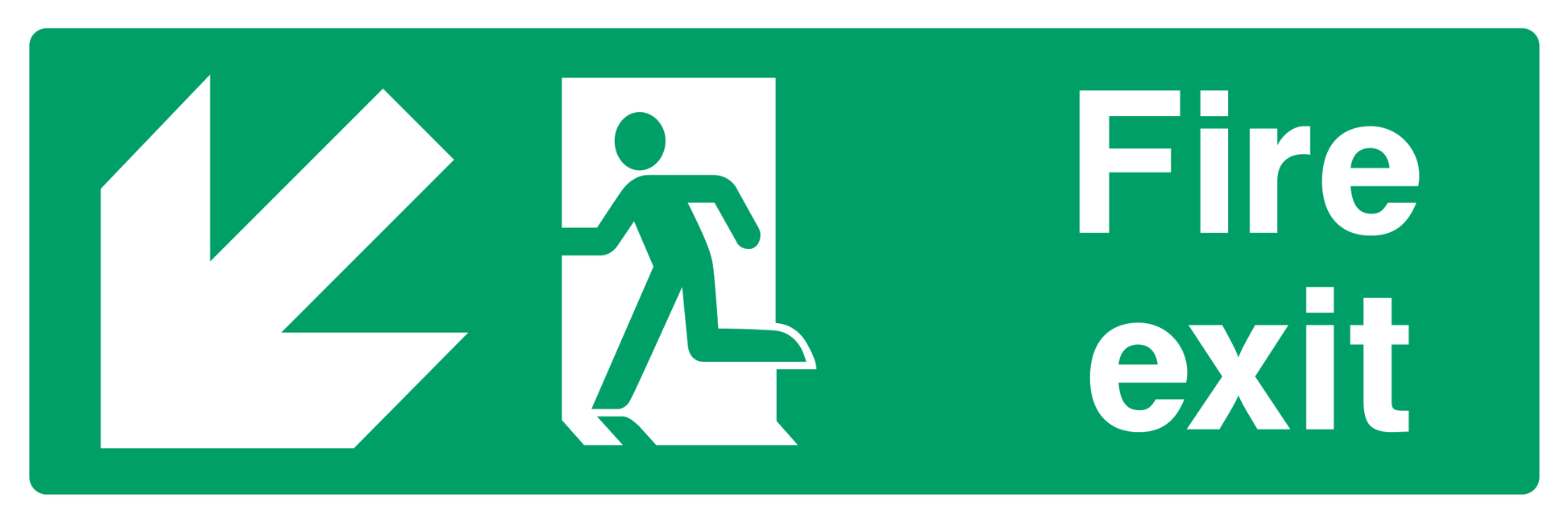 Fire exit (Left Door) Lower Left Diagonal Arrow Sign - Safe Signs