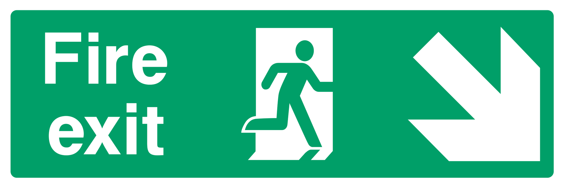 Fire exit (Right Door) Lower Right Diagonal Arrow Sign - Safe Signs