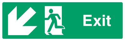 Exit (Left Door) Lower Left Diagonal Arrow Sign - Safe Signs