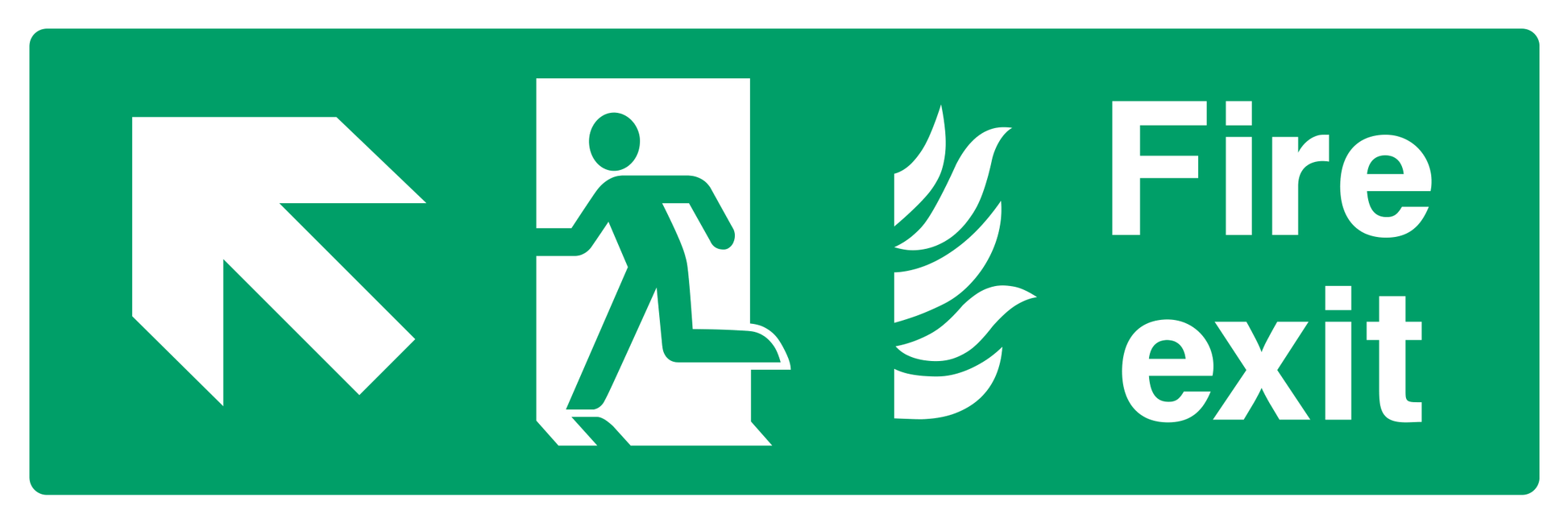 Fire exit (Left Door) Upper Left Diagonal Arrow Sign - Safe Signs