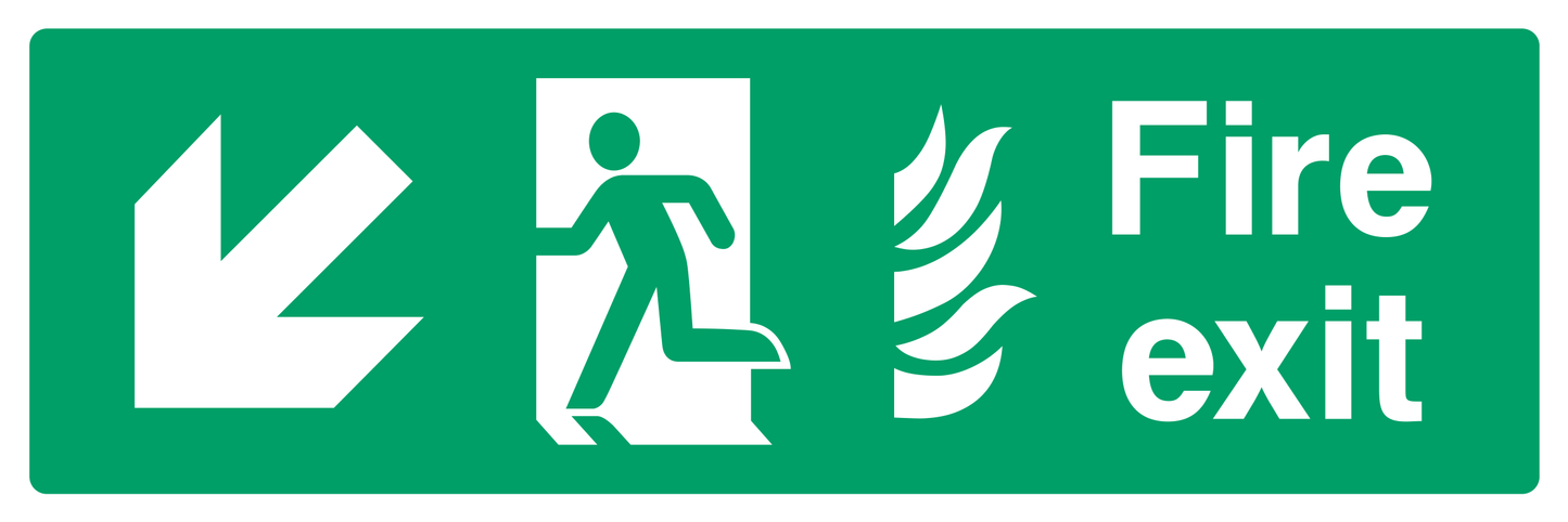 Fire exit (Left Door) Lower Left Diagonal Arrow Sign - Safe Signs