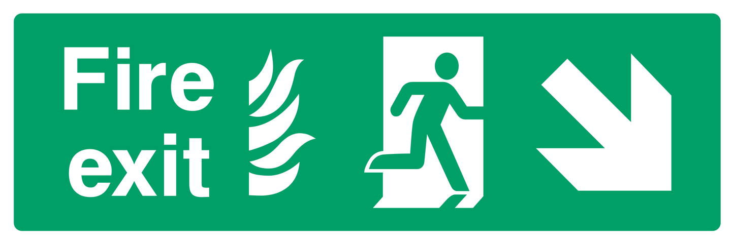 Fire exit (Right Door) Lower Right Diagonal Arrow Sign - Safe Signs