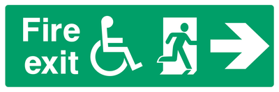 Fire exit (Disabled / Right Door) Left Arrow Sign - Safe Signs