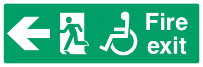 Fire exit (Disabled / Left Door) Left Arrow Sign - Safe Signs