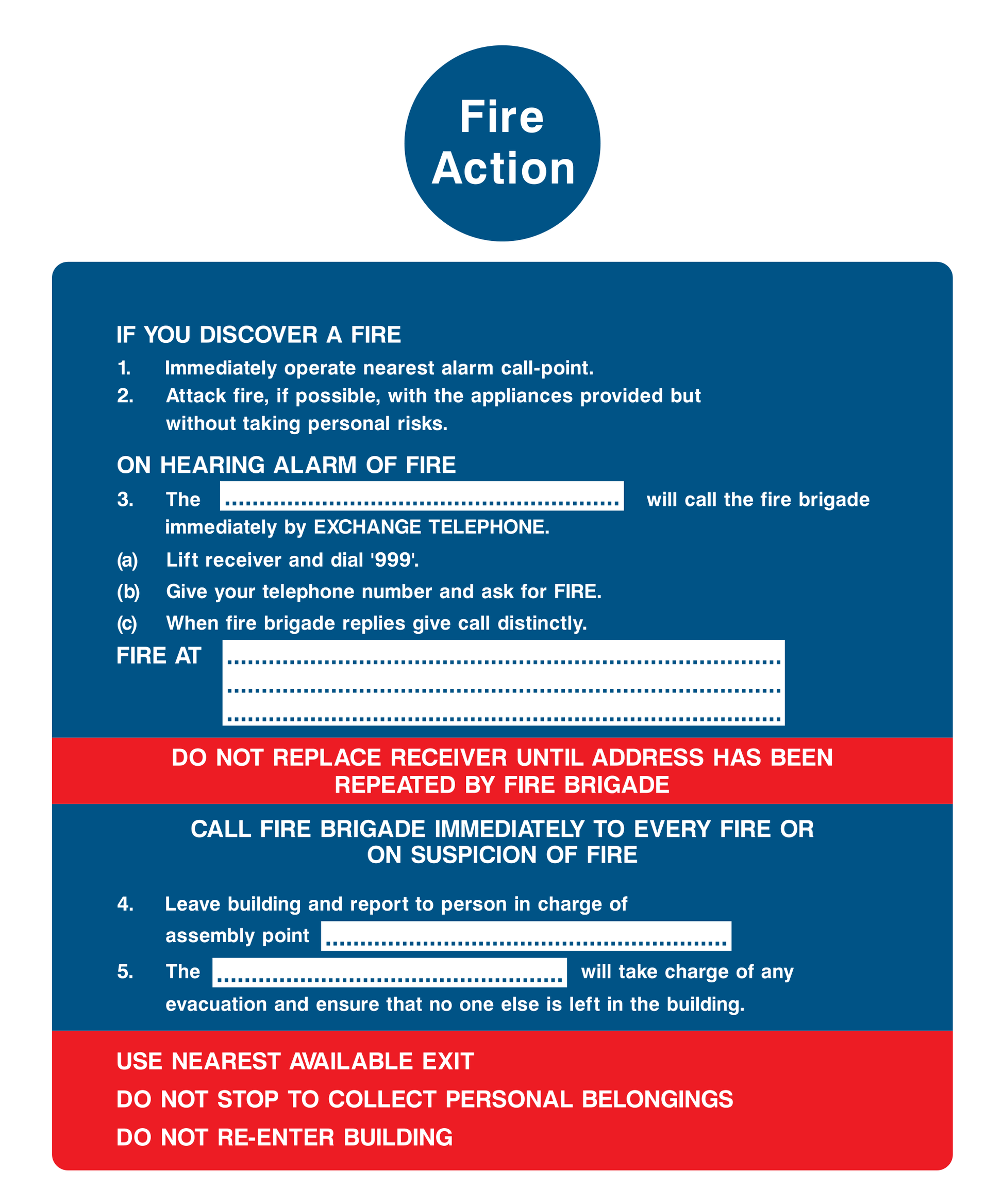 Fire action if you discover a fire (Immediately operate nearest call point 3) Sign - Safe Signs