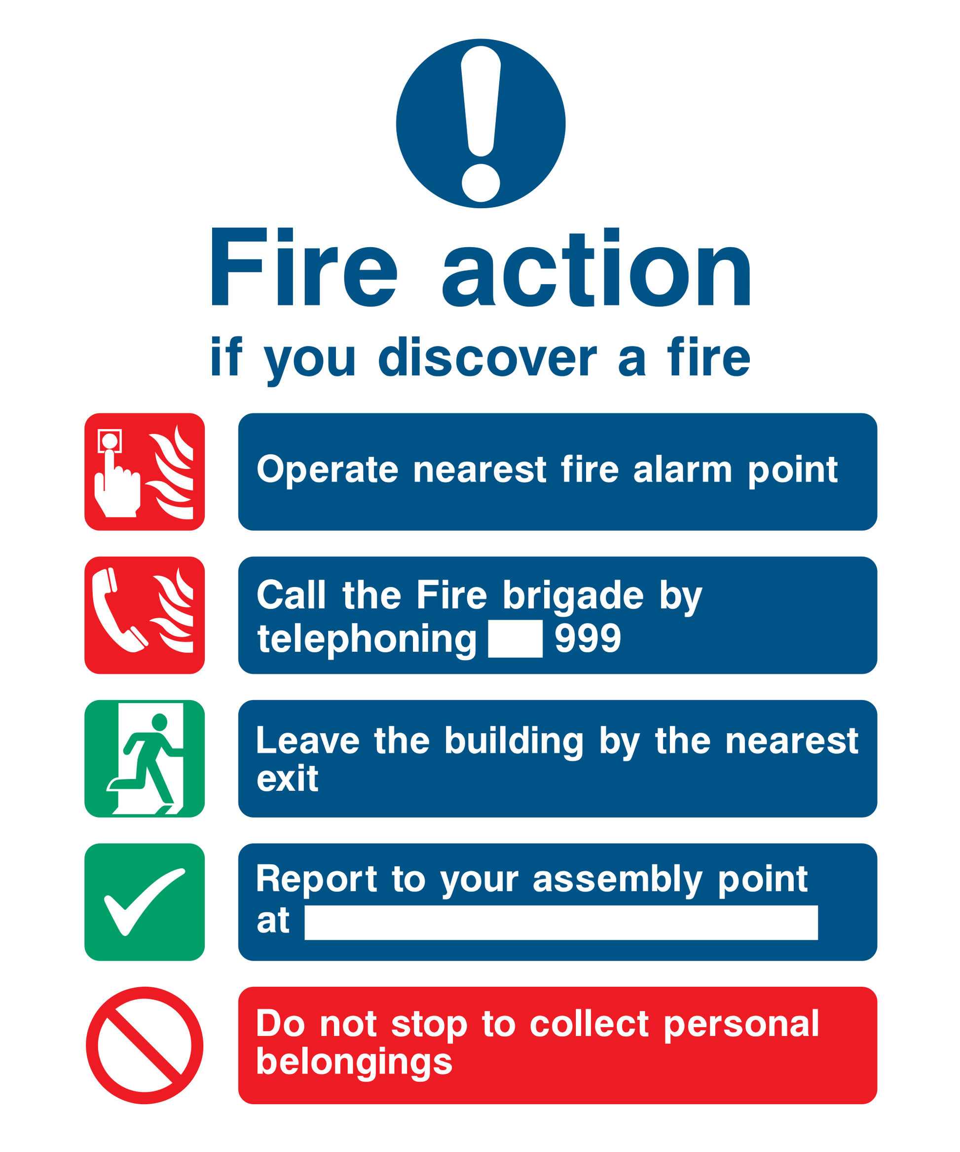 Fire action if you discover a fire (Call the fire brigade 2) Sign - Safe Signs