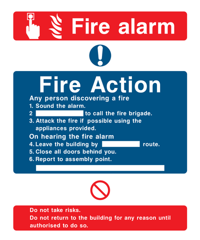 Fire alarm. Fire action if you discover a fire (2) Sign - Safe Signs