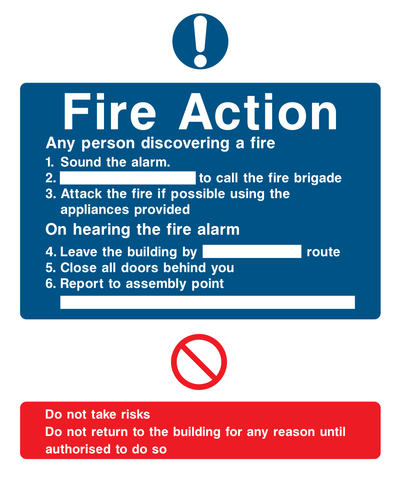 Fire action. Any person discovering a fire Sign - Safe Signs