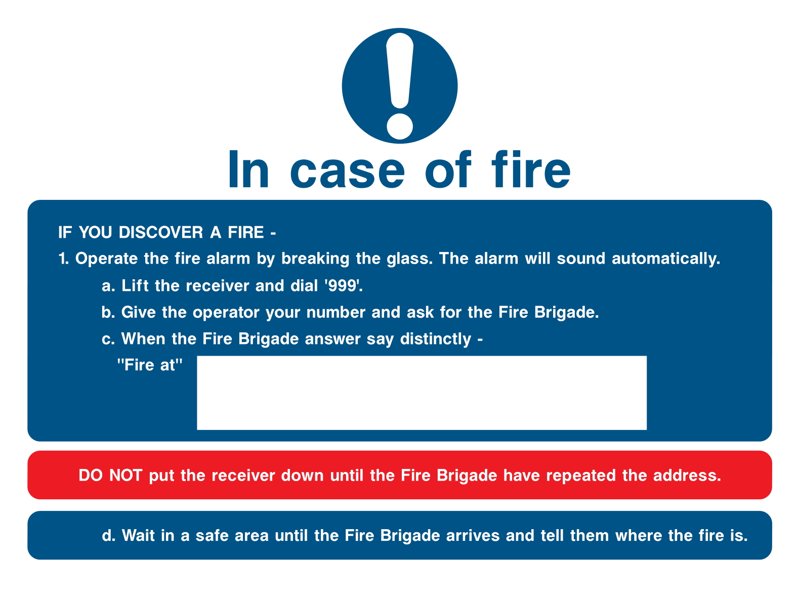 In case of fire instructions Sign - Safe Signs