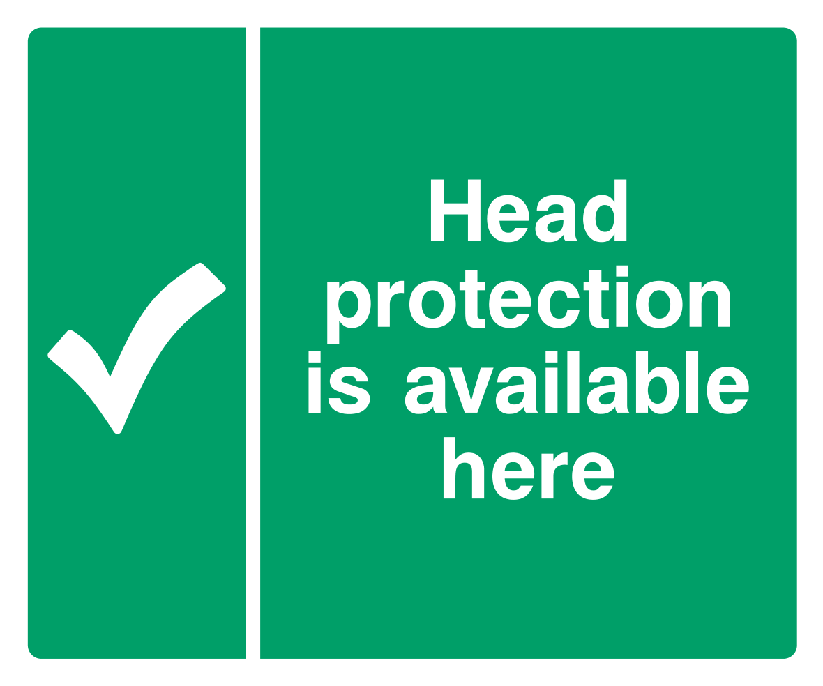 Head protection is available here Sign - Safe Signs