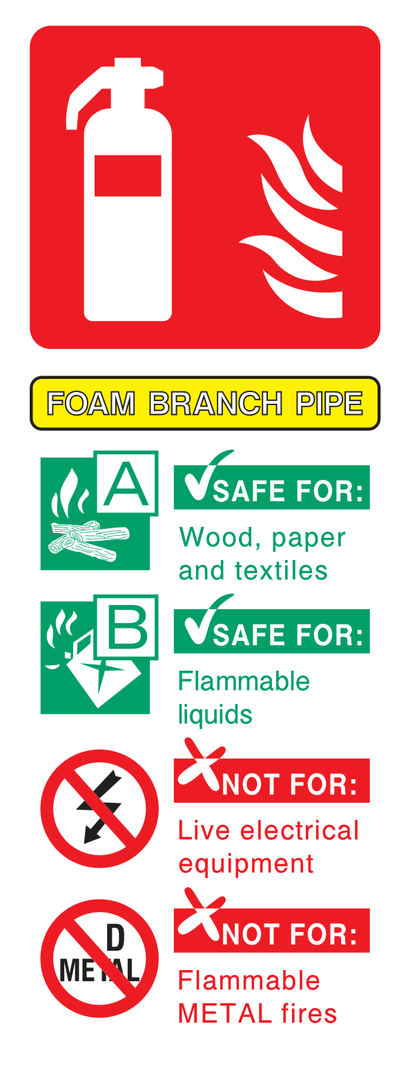 Fire extinguisher instructions (Foam Branch Pipe) Sign - Safe Signs