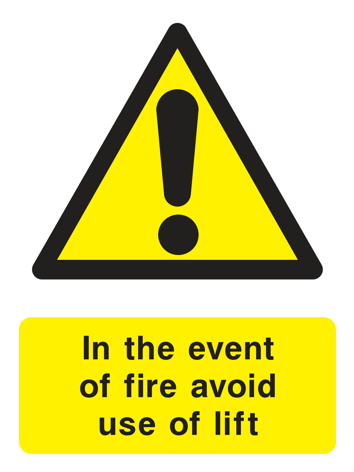 In the event of fire avoid use of lift Sign - Safe Signs