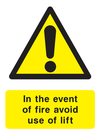 In the event of fire avoid use of lift Sign - Safe Signs