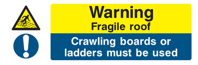 Warning Fragile Roof Crawling Boards Or Ladders Must Be Used Sign - Safe Signs