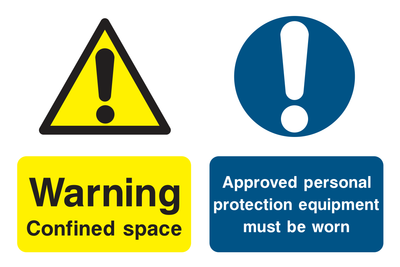 Warning Confined Space / Approved Personal Protection Equipment Must Be Worn Sign - Safe Signs