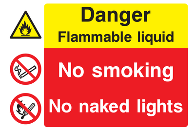 Danger Flammable Liquid / No Smoking / No Naked Lights Sign - Safe Signs