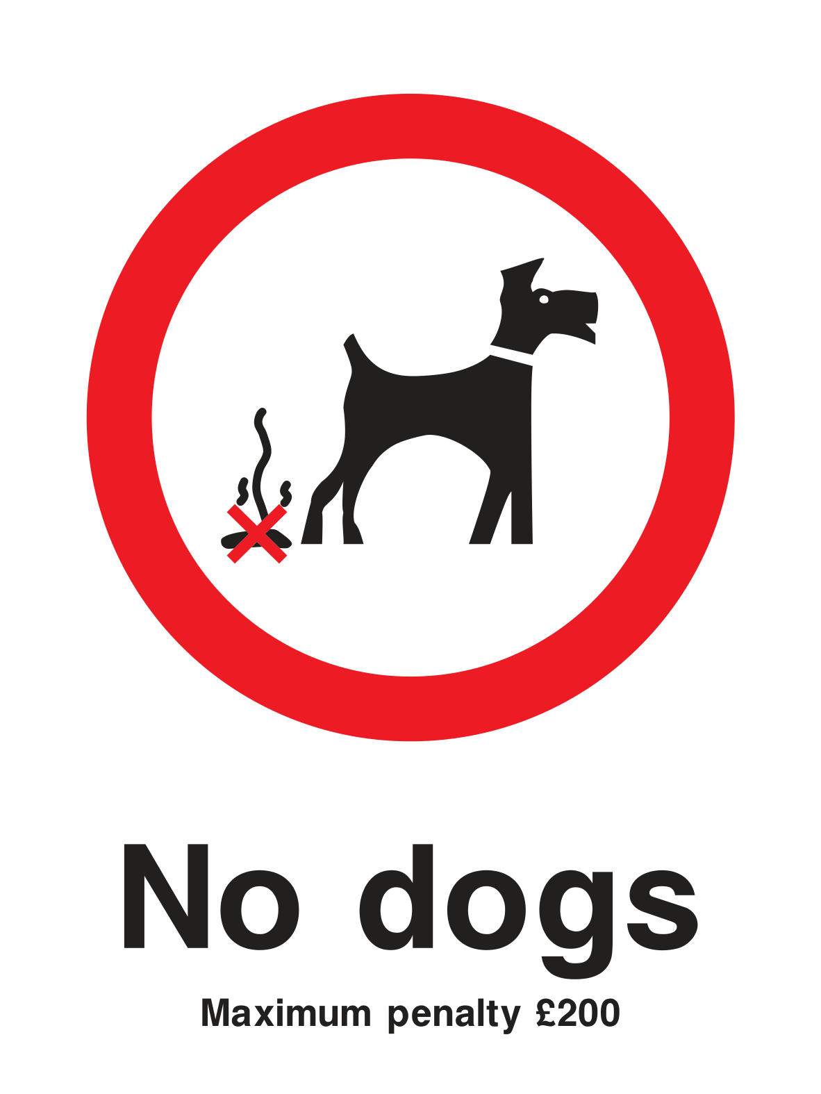 No dogs Maximum penalty £200 Sign - Safe Signs