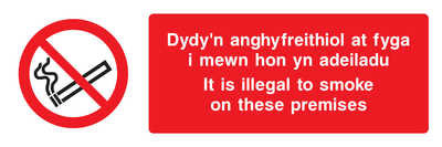 It is illegal to smoke on these premises (Welsh) Sign - Safe Signs