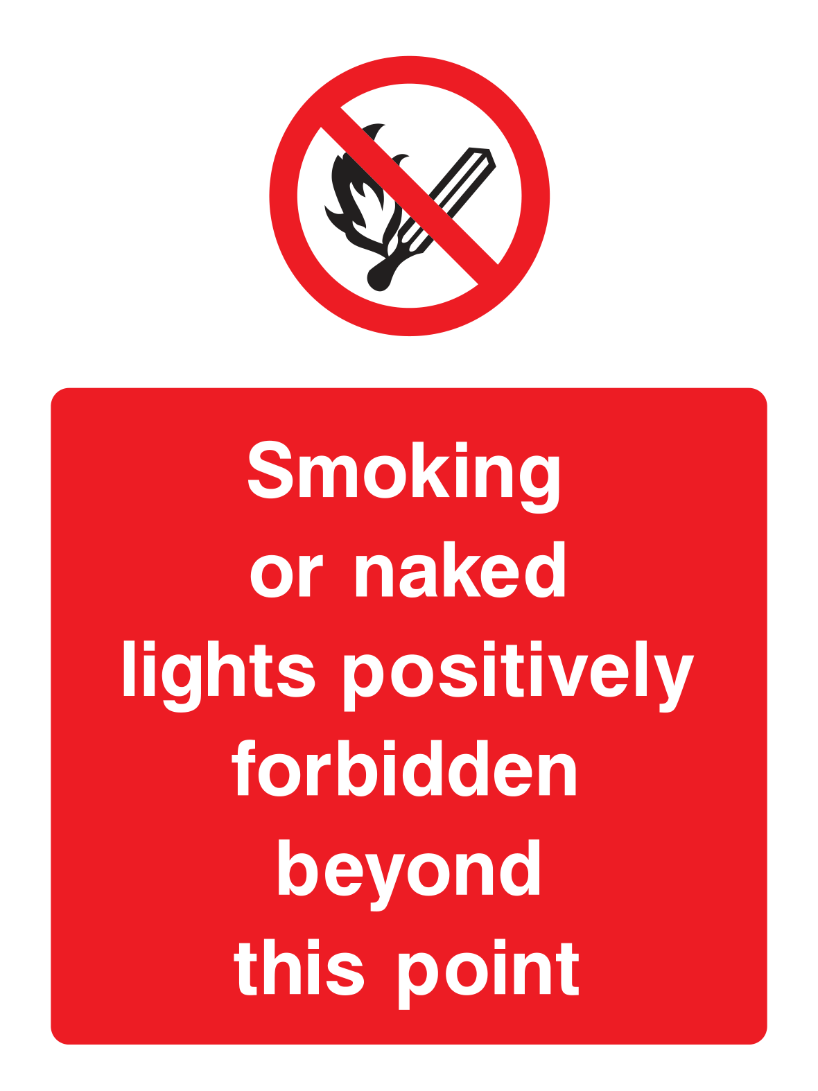 Smoking or naked lights positively forbidden beyond this point Sign - Safe Signs