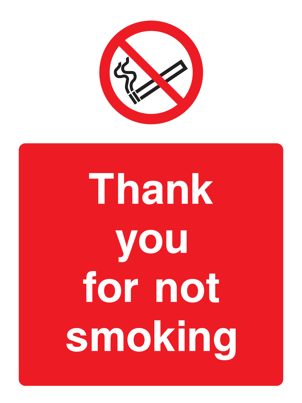 Thank you for not smoking Sign - Safe Signs