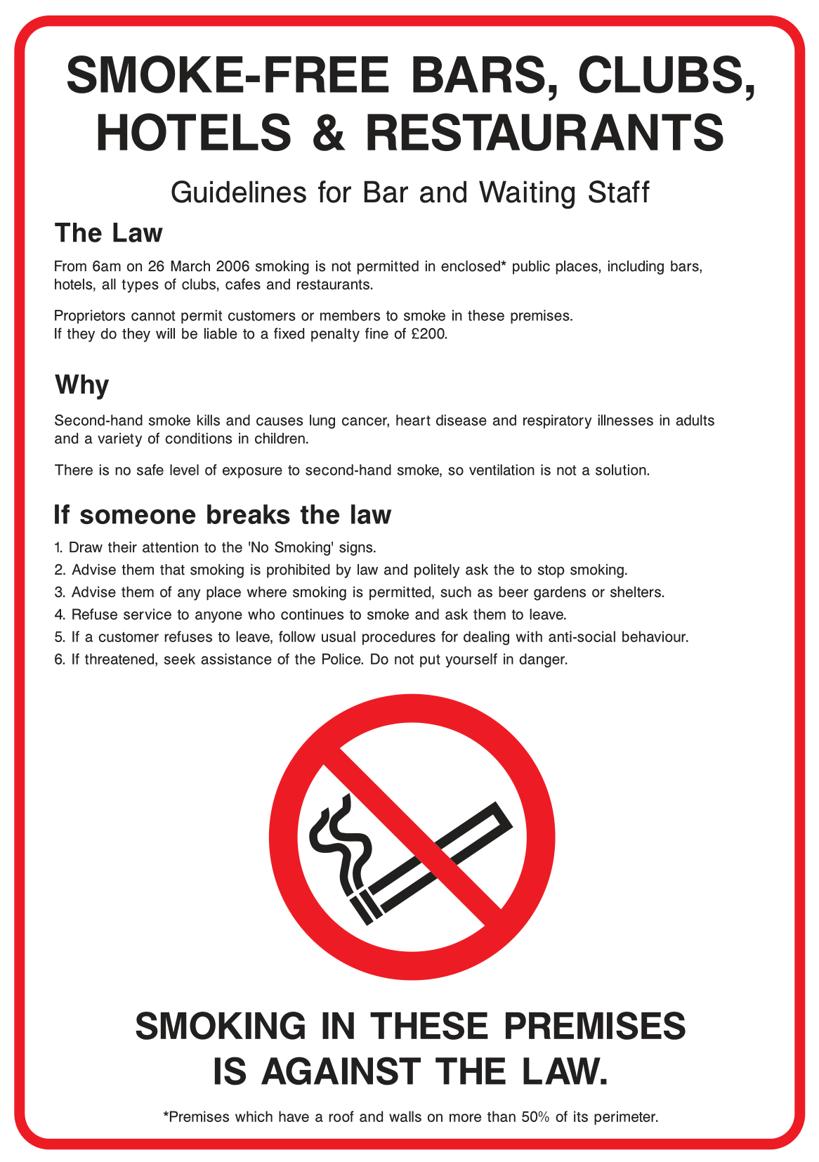 Smoke-Free Bars, Clubs, Hotels & Restaurants Guidelines Sign - Safe Signs