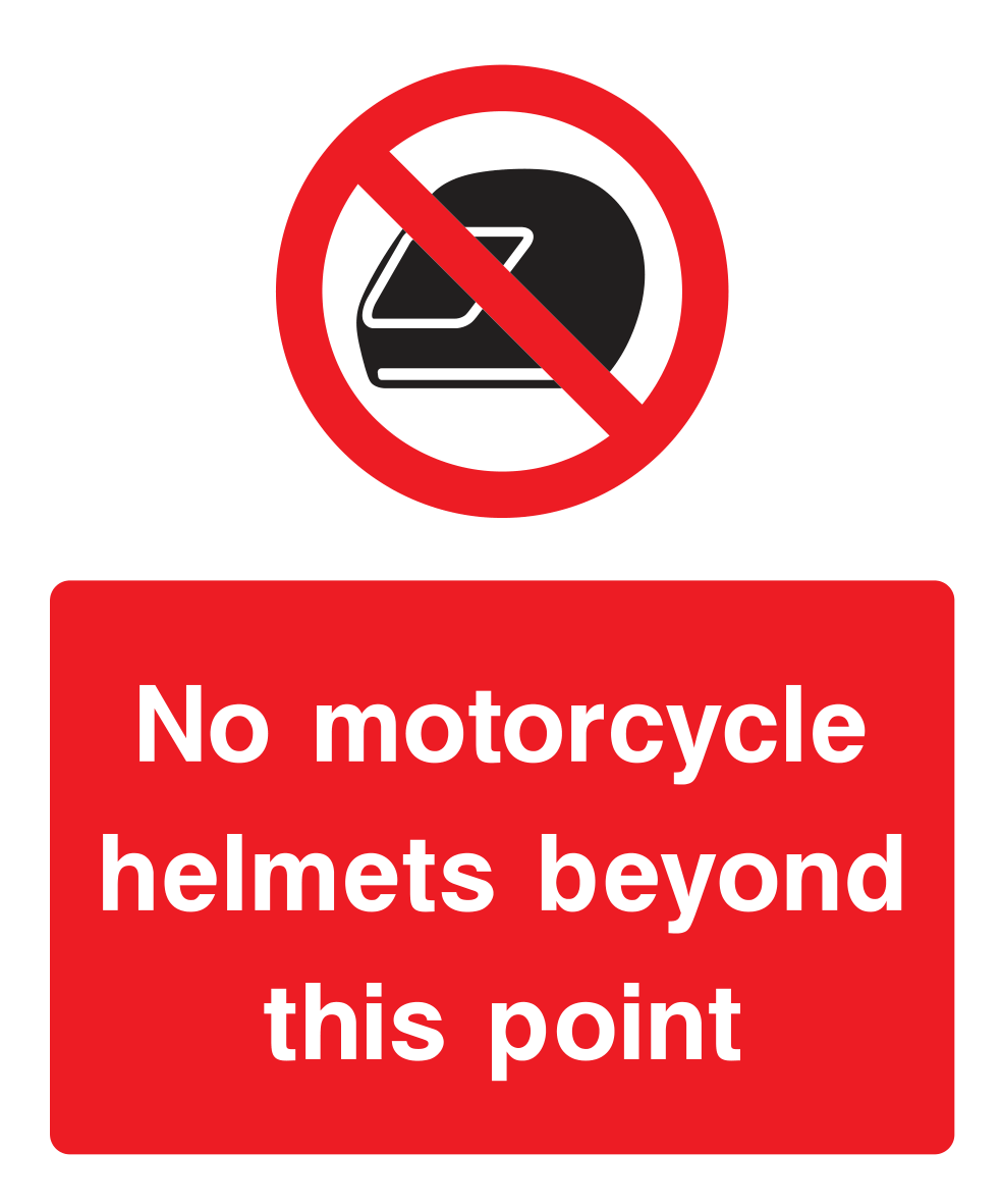 No motorcycle helmets beyond this point Sign - Safe Signs