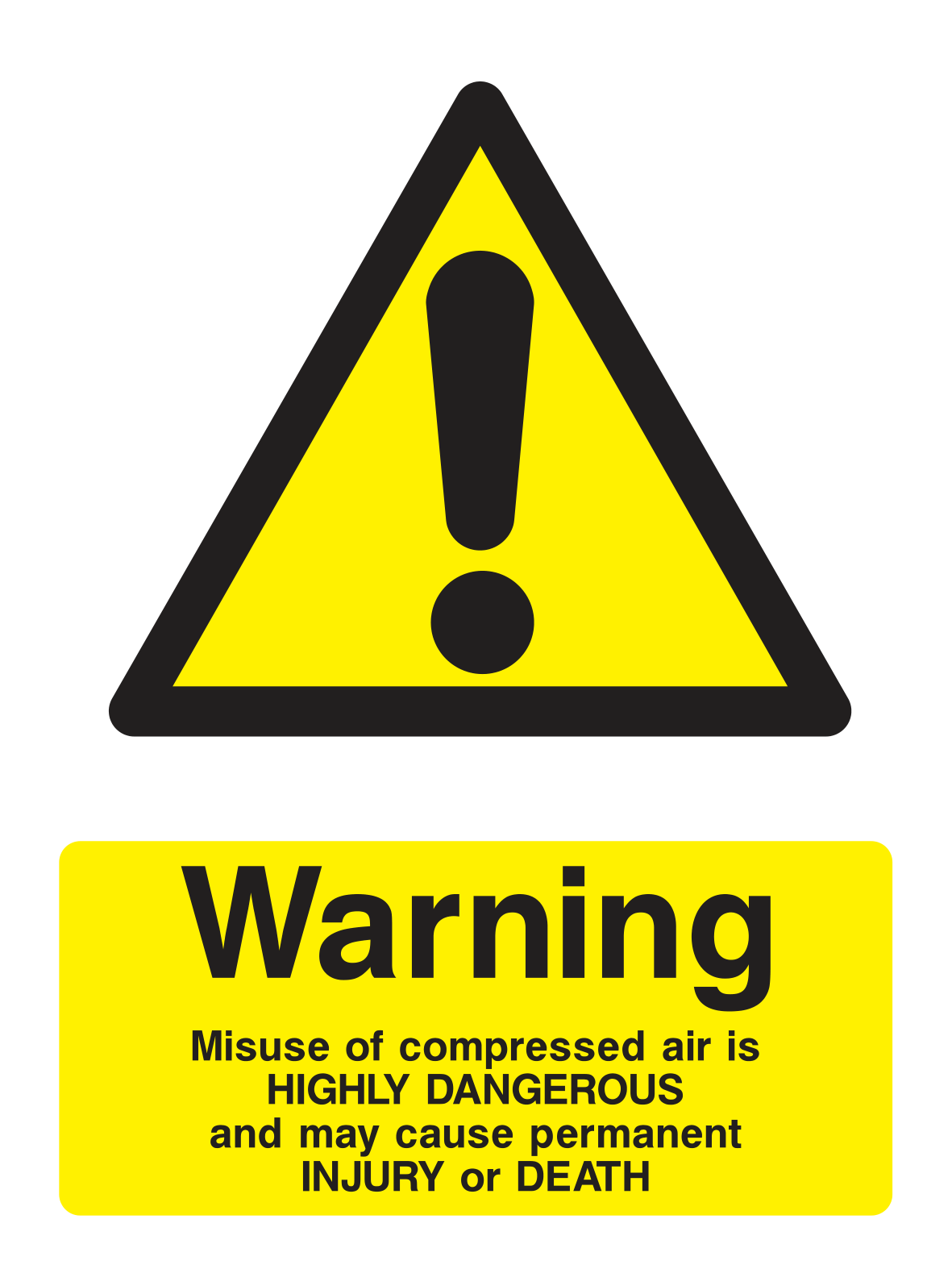 Warning Misuse Of Compressed Air is HIGHLY DANGEROUS Sign - Safe Signs